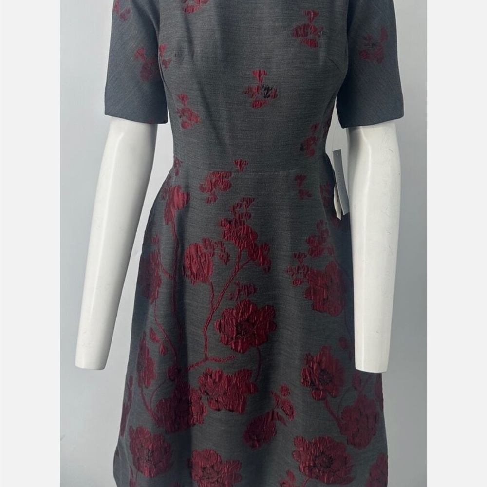 Teri Jon Gray and Red A-Line Midi Dress